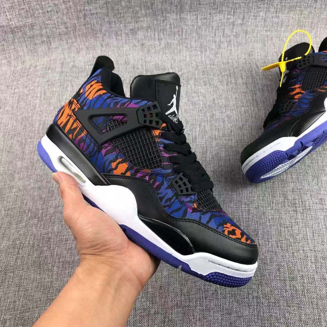 2020 Women Air Jordan 4 Symphony Black Blue Orange Shoes